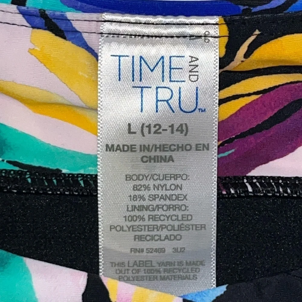 Time And Tru V-Cut Waist Bikini Bottom Size L 12-14 Floral Palm Print NWT